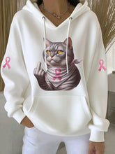 Sweat à Capuche Décontracté Chat Imprimé Ruban Rose pour Femme